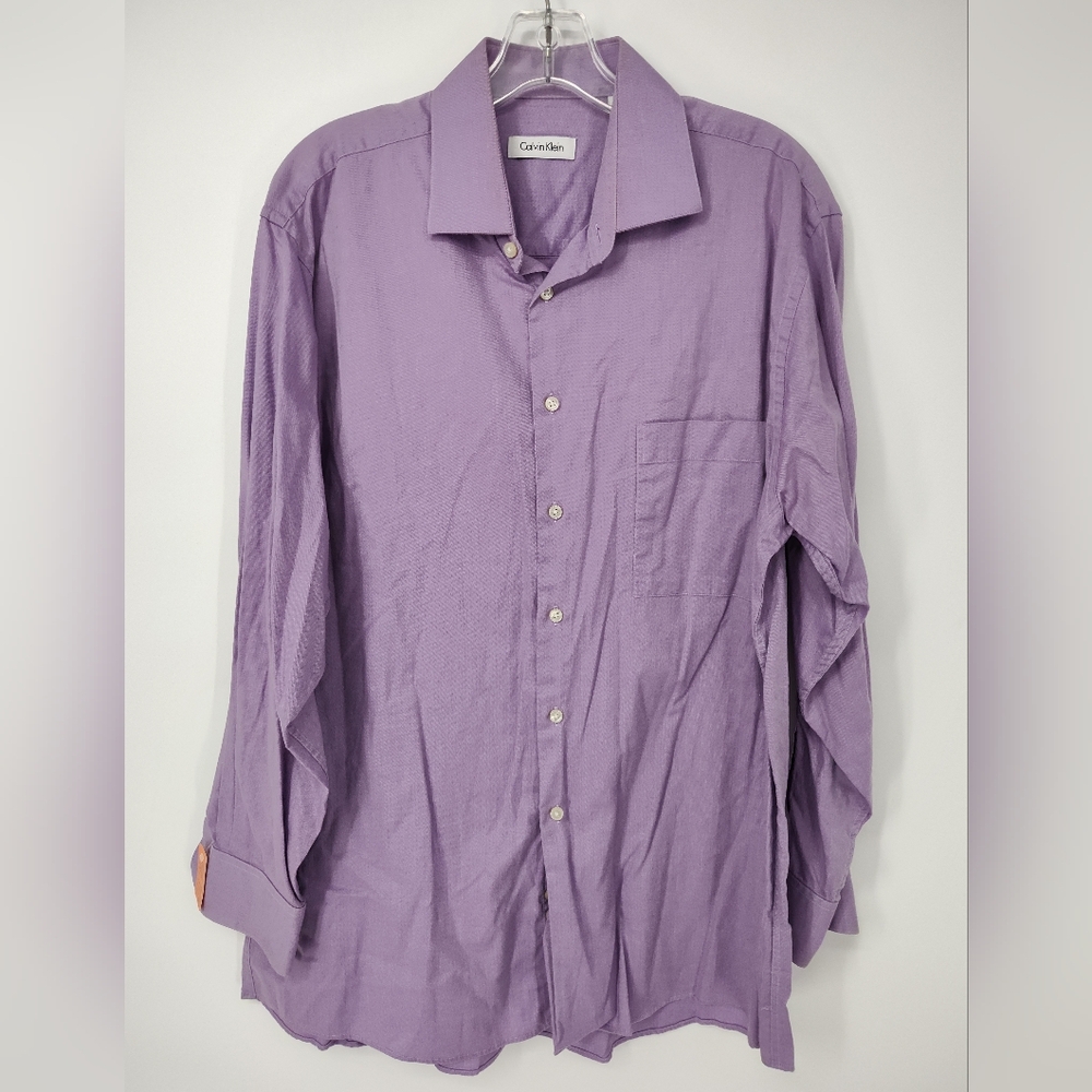 Calvin Klein Textured Light Lavender Long Sleeve Dress Shirt Mens 16.5, 32/33
